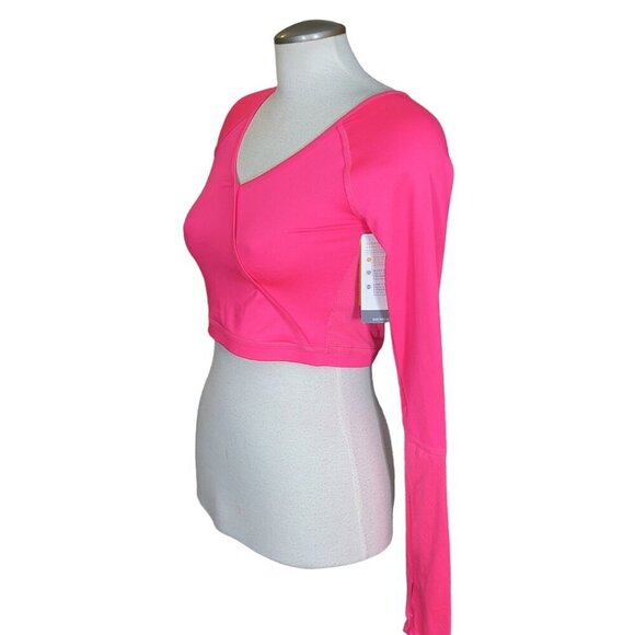 Champion NEW Cropped Top Girls XL 14 Hot Pink Faux Wrap Surplice Long Sleeve - Picture 3 of 9